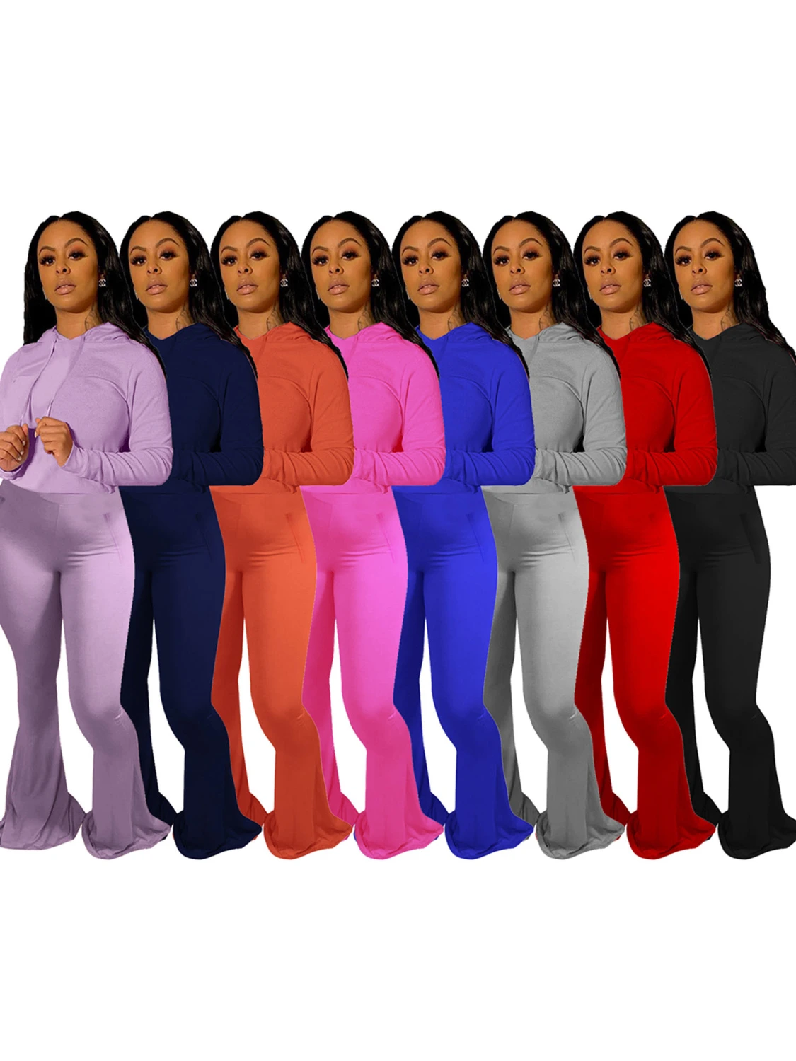 Women's Two Piece Set Hoodie Clothes Bell-Bottoms Trousers Sports Suit