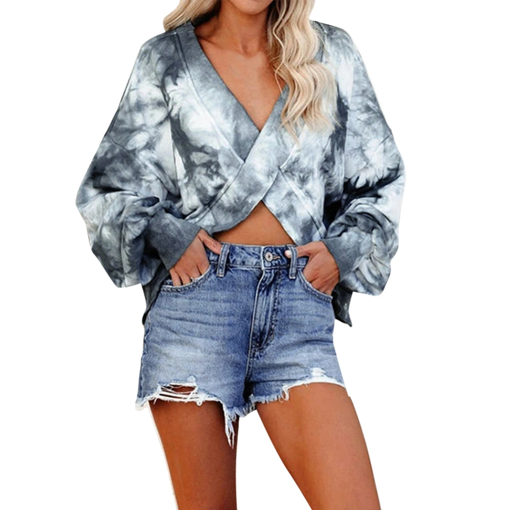 Women Casual Shirt, Tie-Dye Printed Long Sleeve V-Neck Loose Tops