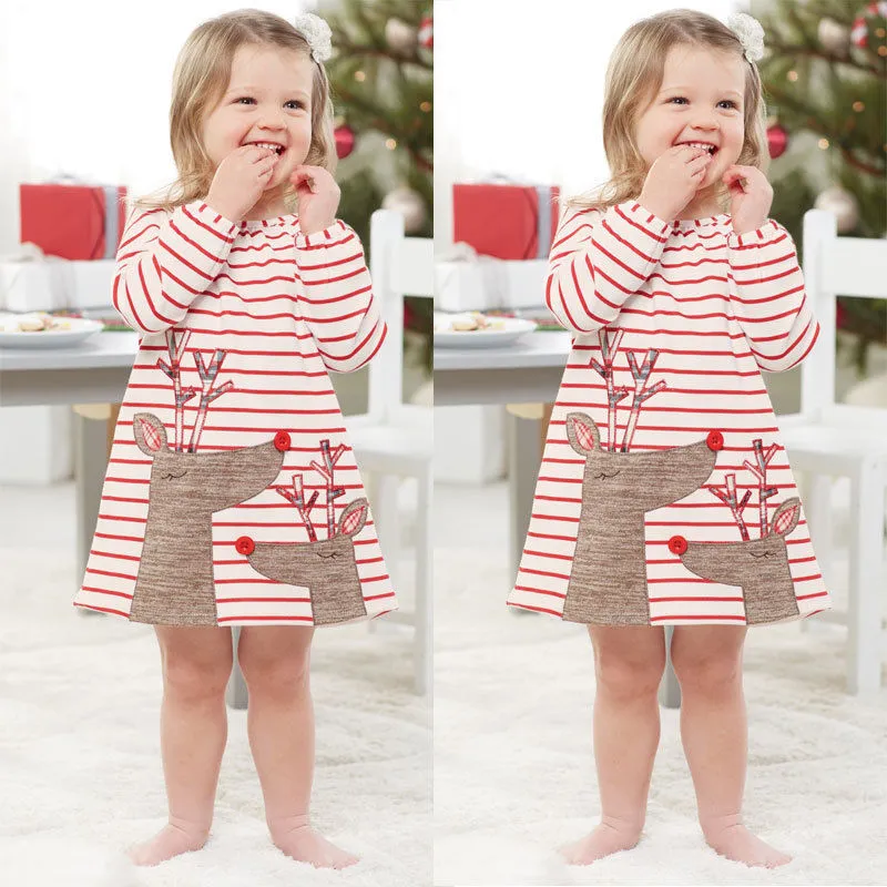 Girls Christmas Dress, Red Stripe Print Blouse, Long Sleeve Outfits