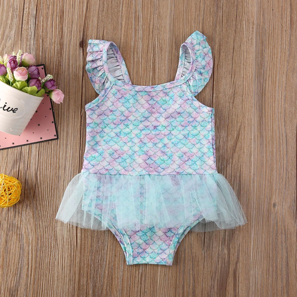 Girls Mermaid Swimwear, One-piece Swimsuits, Bathing Suit with Tutu Skirt