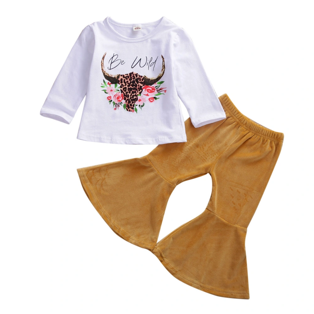 Girls 2Pcs Fall Outfits, Long Sleeve T-shirt + Bell Bottom Pants Set