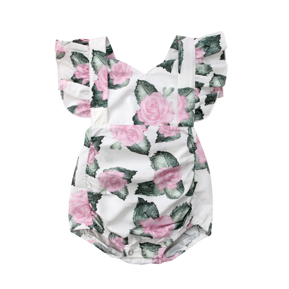 Newborn Summer Romper, Floral Printed Ruffled Fly Sleeve Bandage Short Jumpsuit