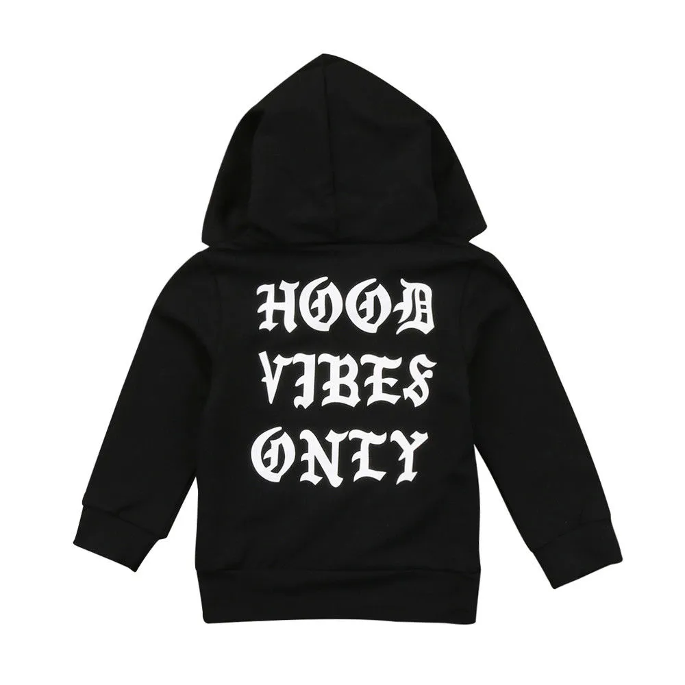 Baby Boys Girls Solid Color Long Sleeve Letter Print Hooded Sweatshirts