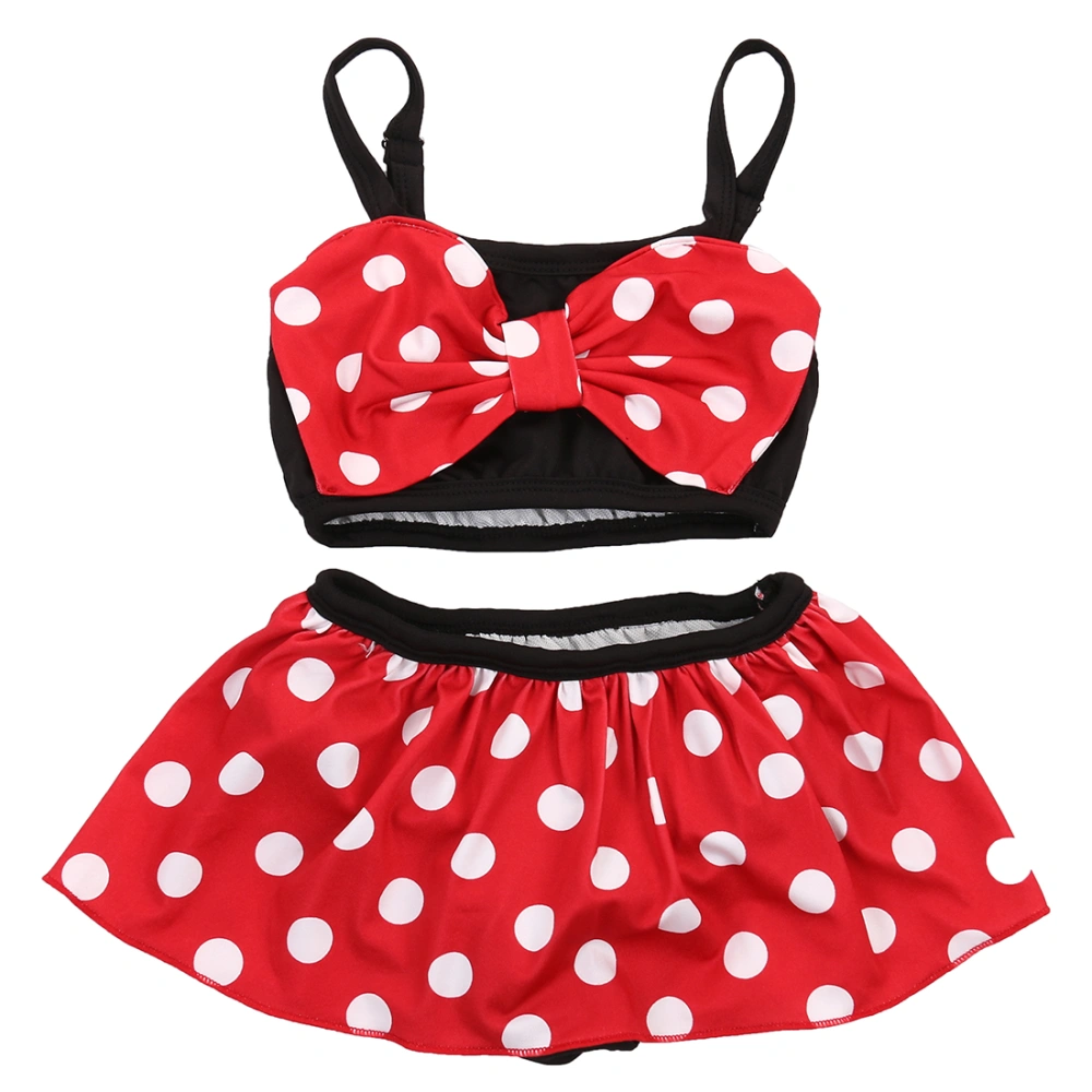 Baby Girl Bowknot Halter Swimsuit, High Waist Top Short Skirt Two-pieces Set