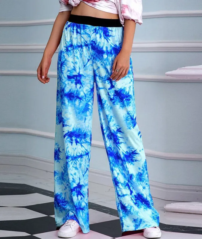 Women Spring Summer Casual Pants, Tie-Dye Printed Loose Long Pants