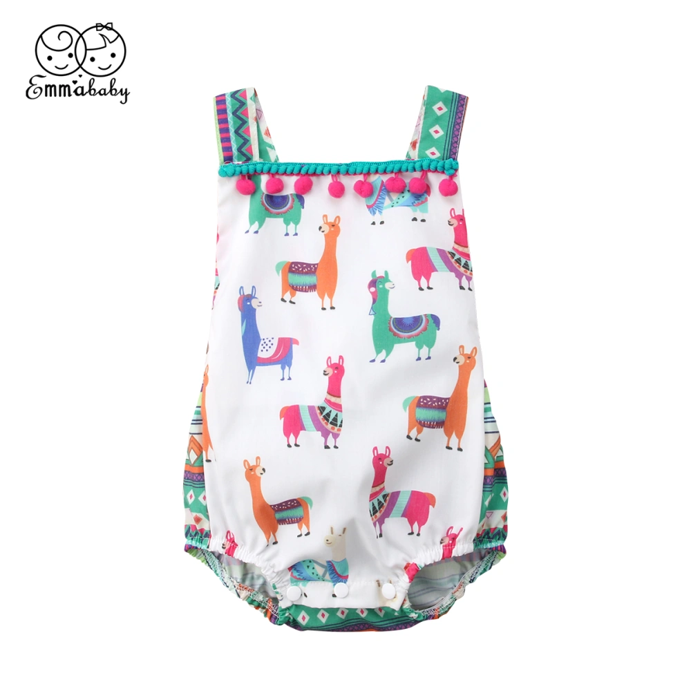 Baby Summer Romper, Cartoon Animals Patterns Sling Back Straps Tie Romper