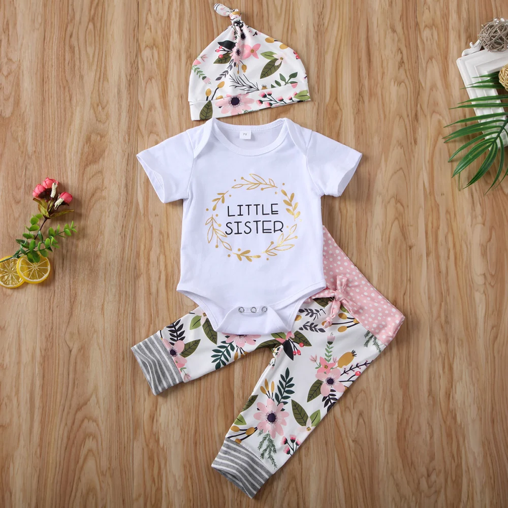 Sister Match Sets, Printed Romper/T-Shirt + Pant/Skirts + Hat/Headband Suits