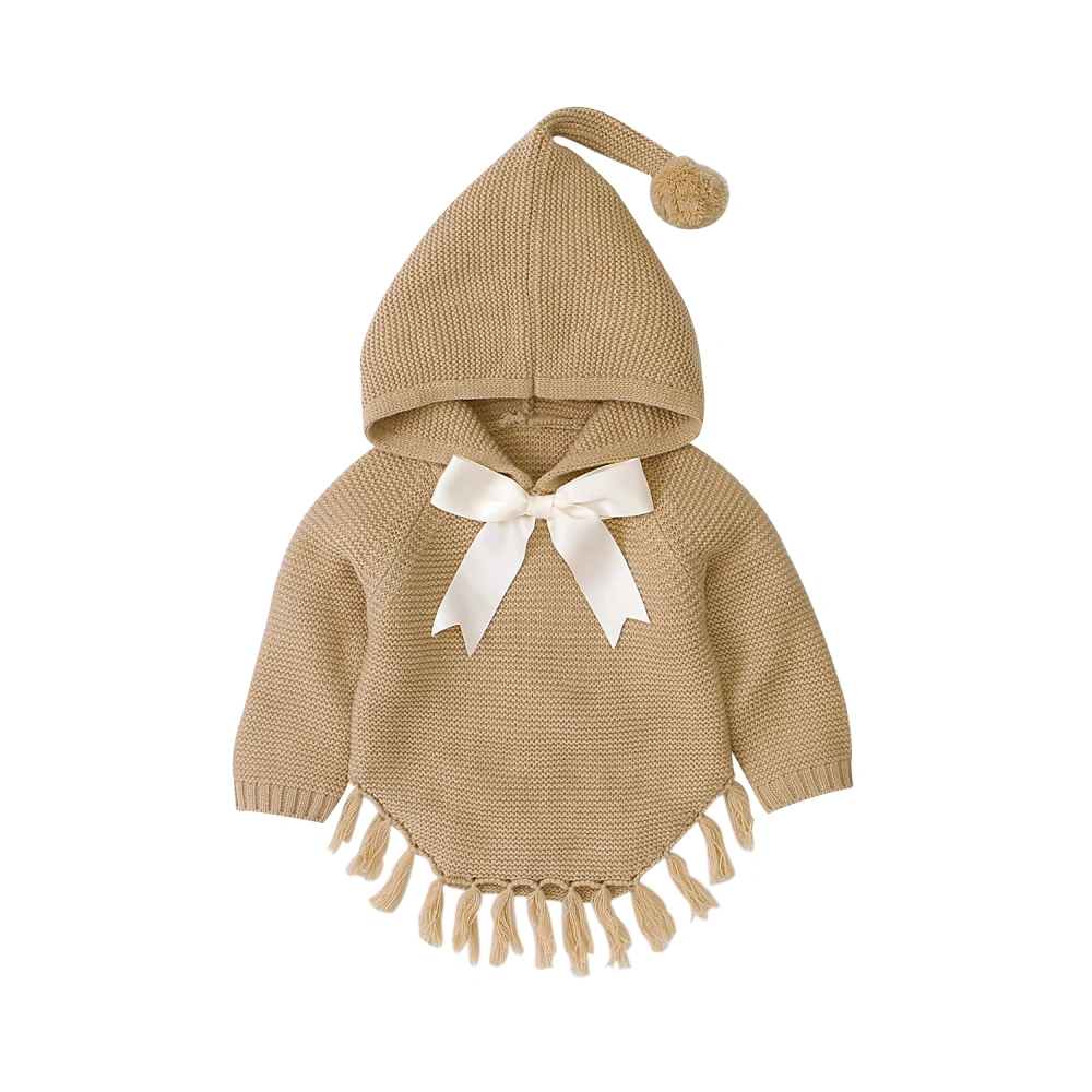 Baby Girls Knitted Bowknot Coat, Newborn Autumn Winter Patchwork Outwear Cloak