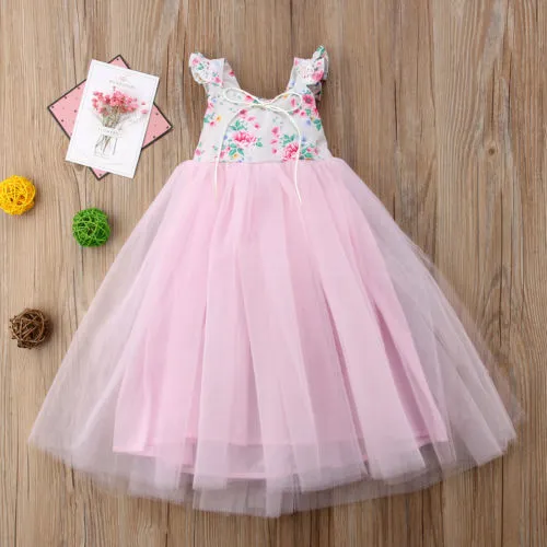 Girls Princess Dress, Wedding Bridesmaid Tutu Dress, Floral Pageant Dress