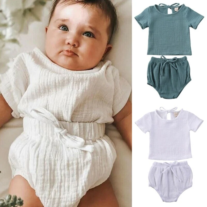 Baby Breeches Suit Half Sleeve Monochrome Crew Neck T-Shirt Stretch Shorts Set