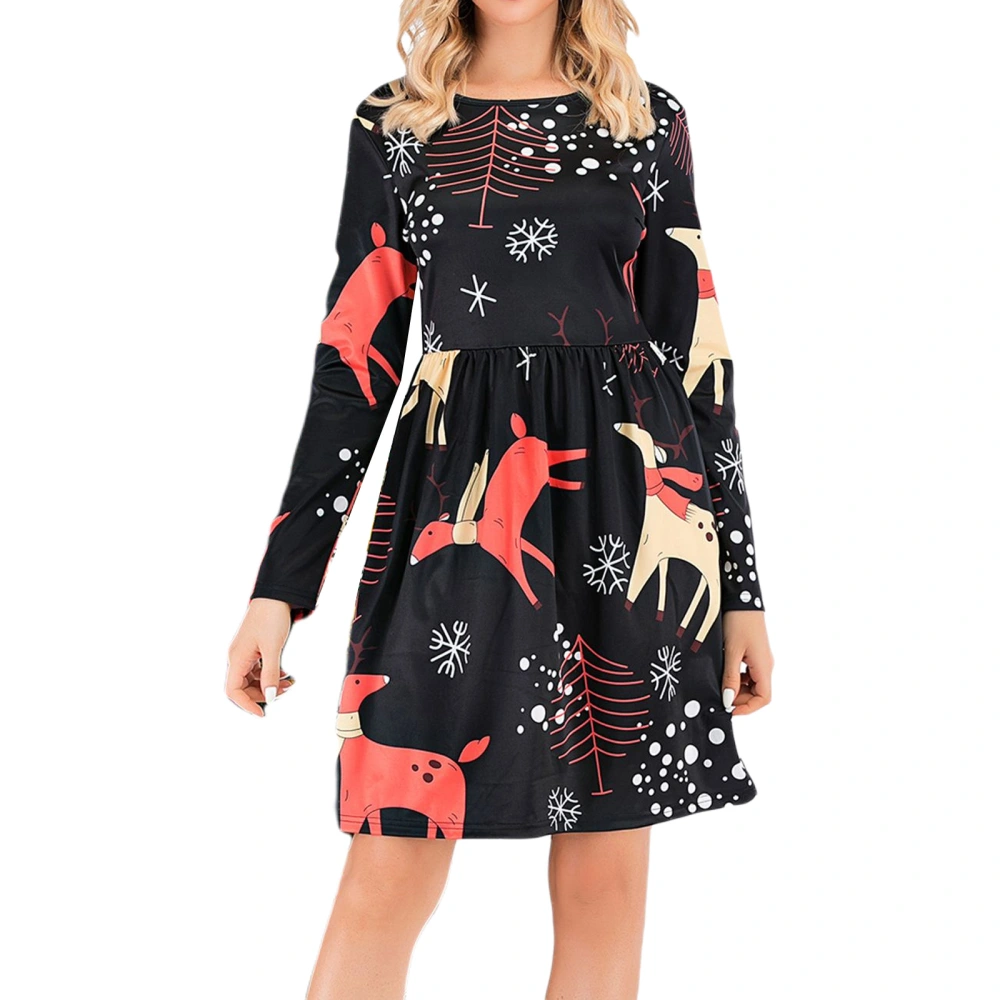 Women's Christmas Themed Long Sleeve Dress, Autumn and Winter