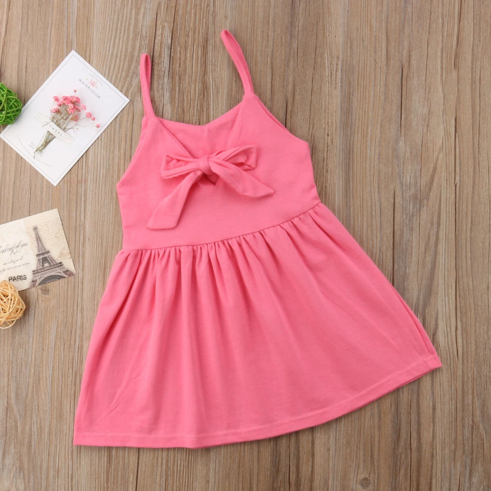 Girl V-neck Sleeveless Tank Dress Bow-Knot Spaghetti Strap Dress