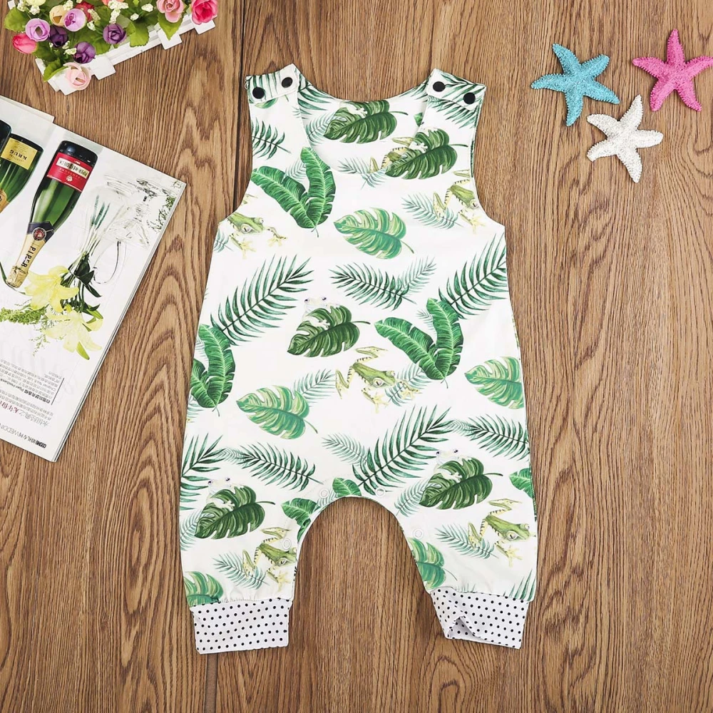 Toddler Girl's Summer Sleeveless Round Neck Frog Print Romper