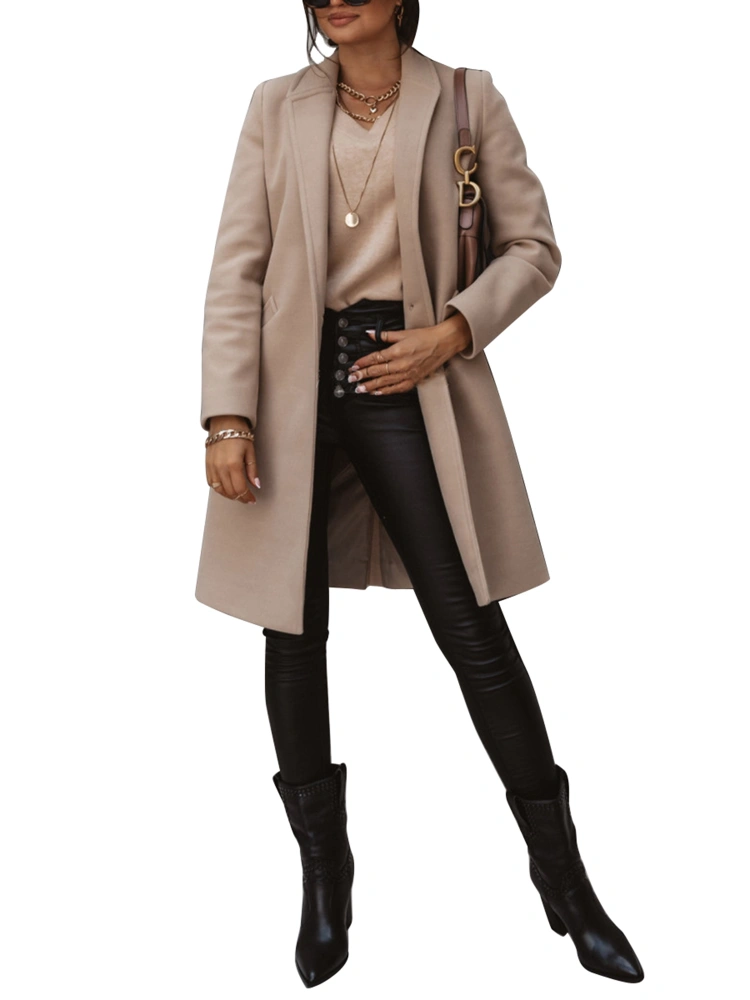 Women's Slim Coats, Solid Color Long Sleeve One-Button Cardigan Collar Coat