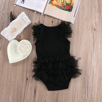 Newborn Infant Girls Sleeveless Romper, Black Letter Printed One Piece Bodysuit