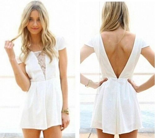 Women Summer Jumpsuit Bat Wing Short Sleeve Sexy Lace Shorts Romper