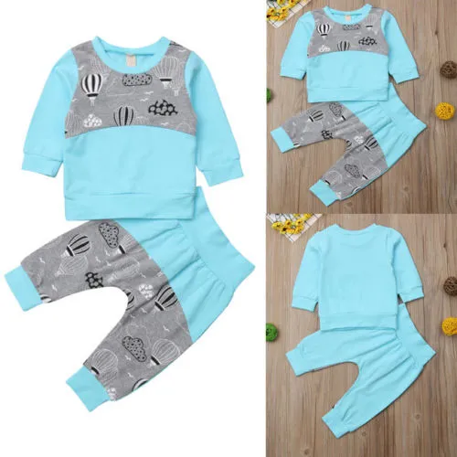 Baby's Patchwork Hot Balloon Print Pullover Tops with Long Pants