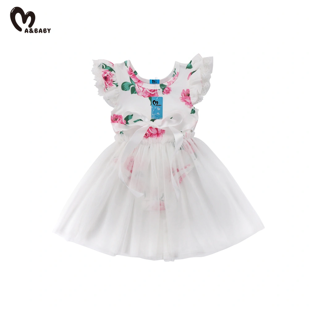 Toddler Girls Summer Suit, Floral Fly Sleeve Jumpsuit+Solid Skirt