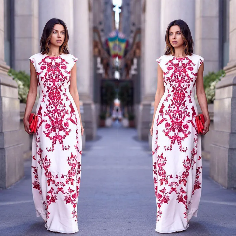 Women Embroidery Dress, Sleeveless Beach Long Maxi Wedding Evening