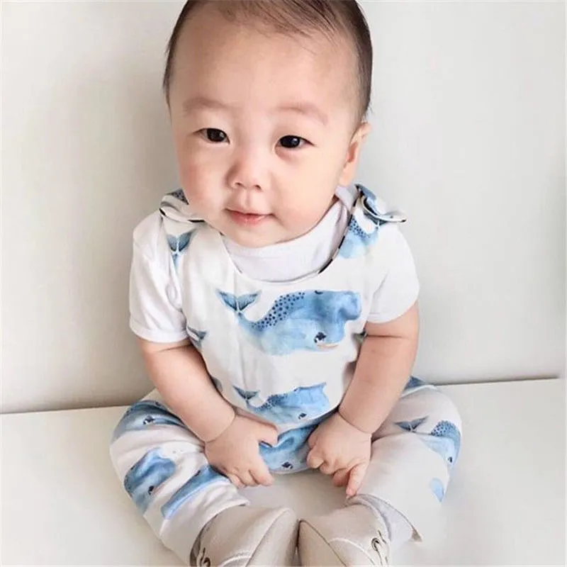 Summer Newborn Baby Jumpsuit, Casual Sleeveless Whale Print Romper Playsuit