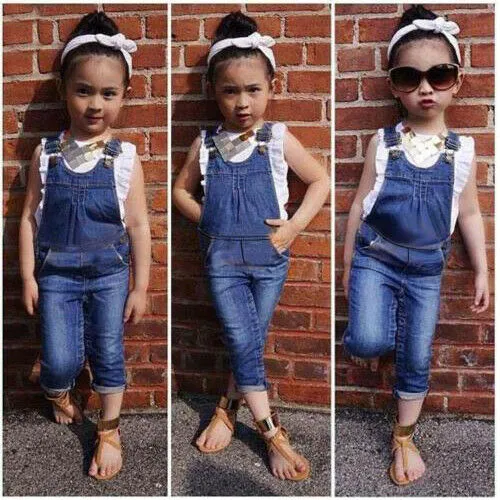 Girls Bib Suit Monochrome Casual Lovely Sleeveless Breathable Tops Overalls Set