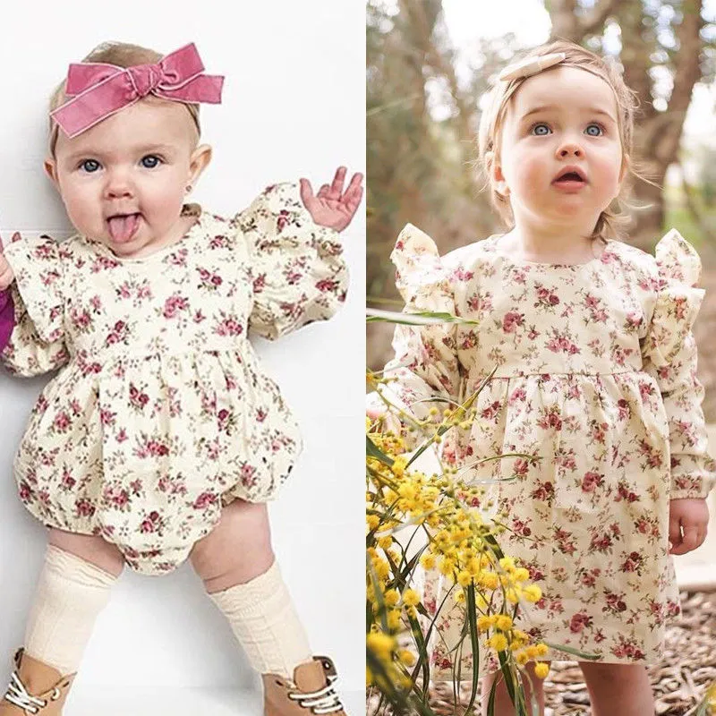 Infant Baby Girl Casual Jumpsuit, Floral Pattern Ruffles Romper