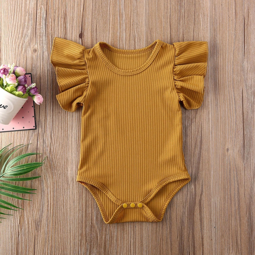 Baby Summer Rompers, Solid-Color Ribbed O-Neck Ruffle Sleeves Jumpsuit