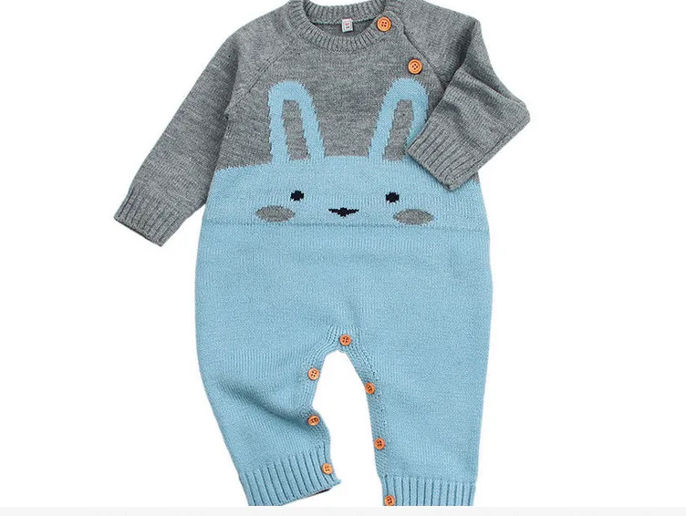 Winter Toddler Baby Warm Romper, Rabbit Print O-Neck Sweater Jumpsuit