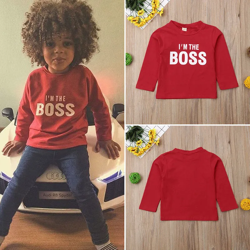 Baby Girls Autumn Red Long Sleeve Round Neck Letter Print Pullover