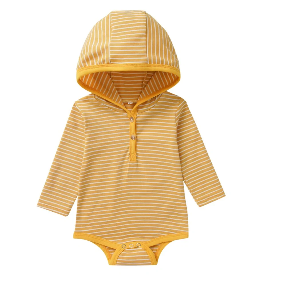 Infant Boy Girl Bodysuit, Long Sleeve Stripe Hooded Triangle Jumpsuit