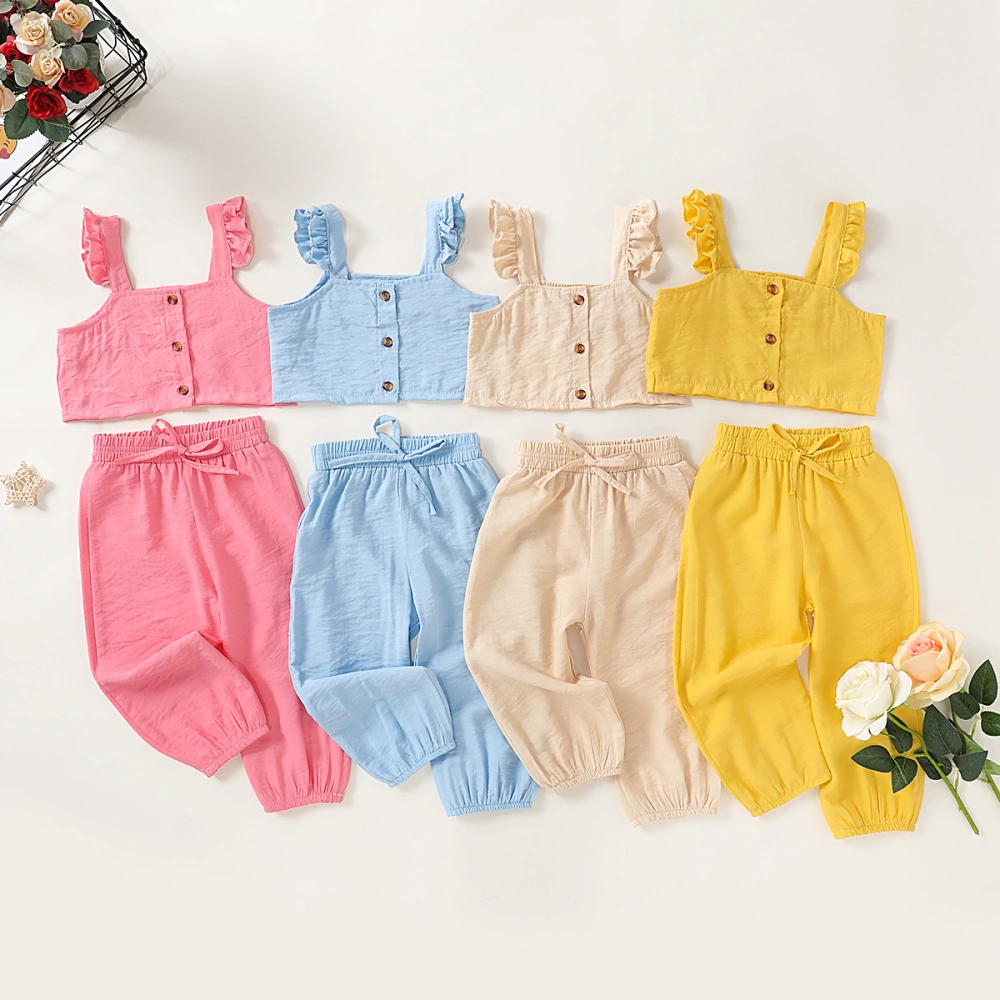 Kids Baby Girl Clothes Set Sleeveless Ruffle Button Cropped Vest Tracksuits