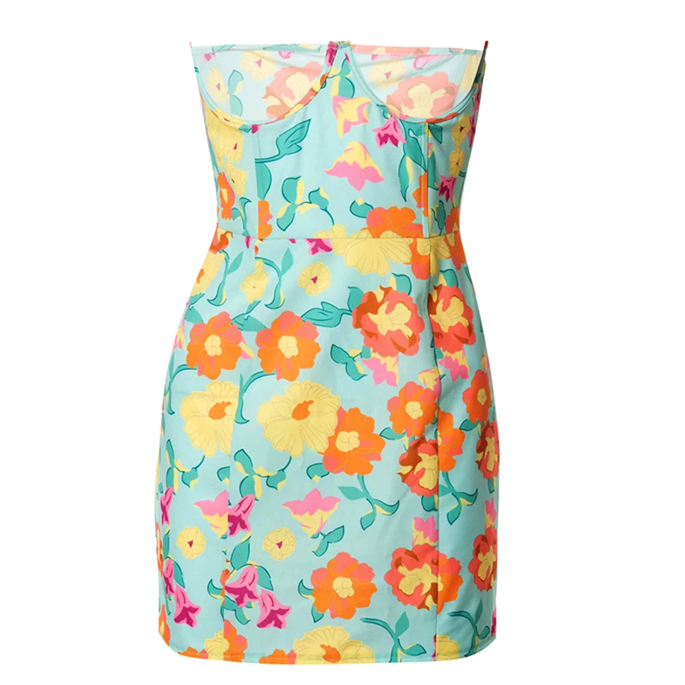 Women Close-fitting Sleeveless Dress, Floral Print Boat Neck One-piece