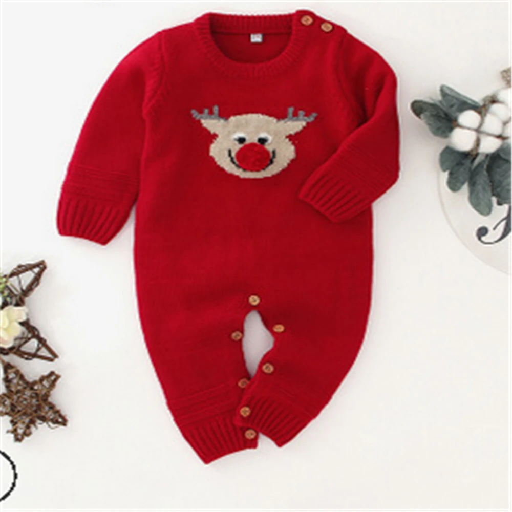 Kids Long Sleeve Round Neck Christmas Elk Print One-Piece Sweater