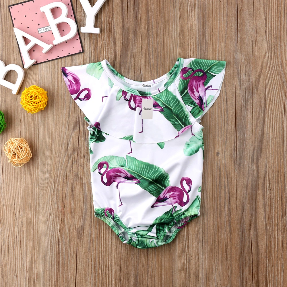 Baby Girls Leaf Animal Print Swimsuit Round Neck Ruffle Bikini