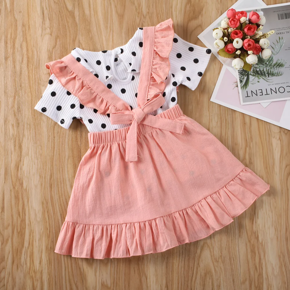 2 Pcs Newborn Girl Skirt Set, Short Sleeve T-Shirt + Ruffle Skirt Suits