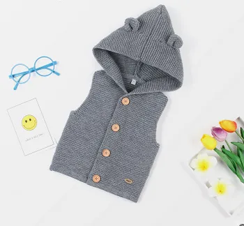 Newborn Baby Boy Girl Knitted Vest Sleeveless Solid Color Button Sweater