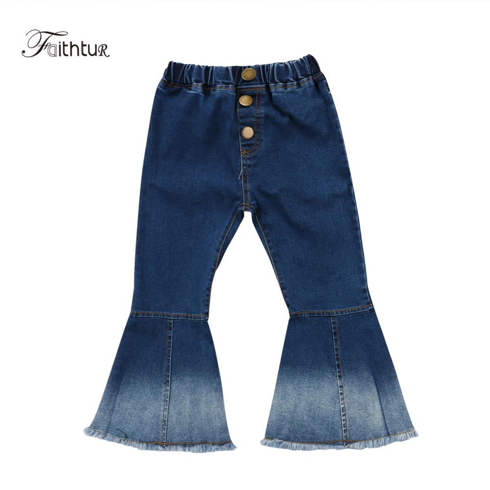 Girls Denim Flared Pants Elastic Waistband Gradient Bell-bottomed Trousers