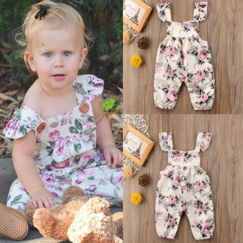 Baby Girl Strap Romper, Summer Sleeveless Floral Printed Jumpsuit