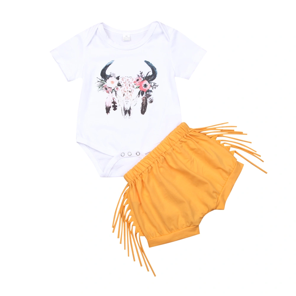 Newborn Girl 2Pcs Outfits, Short Sleeve Antler Romper + Fringed Shorts