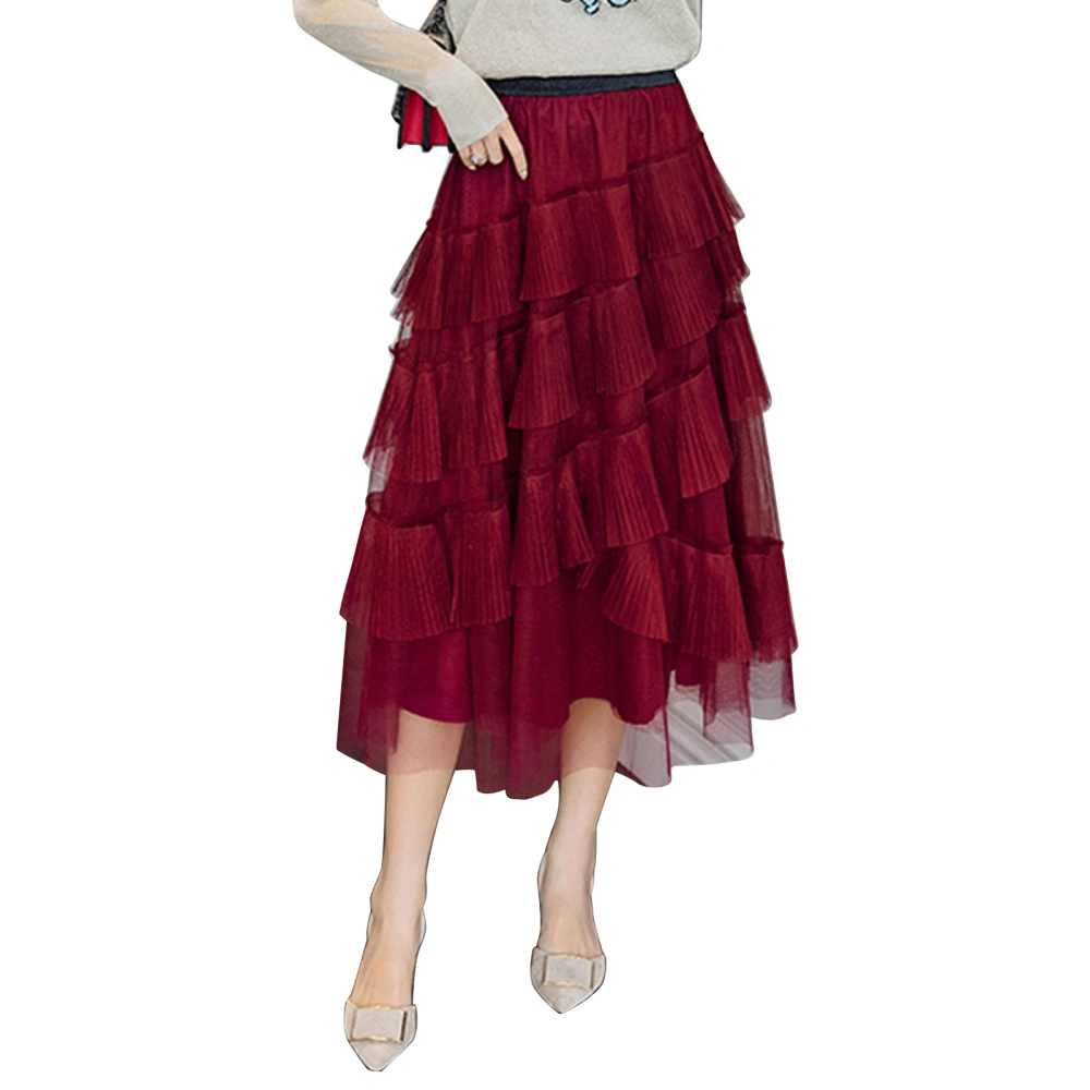 Women's Pure Color Asymmetrical Skirt, Multi-Layer Sweet Skirt