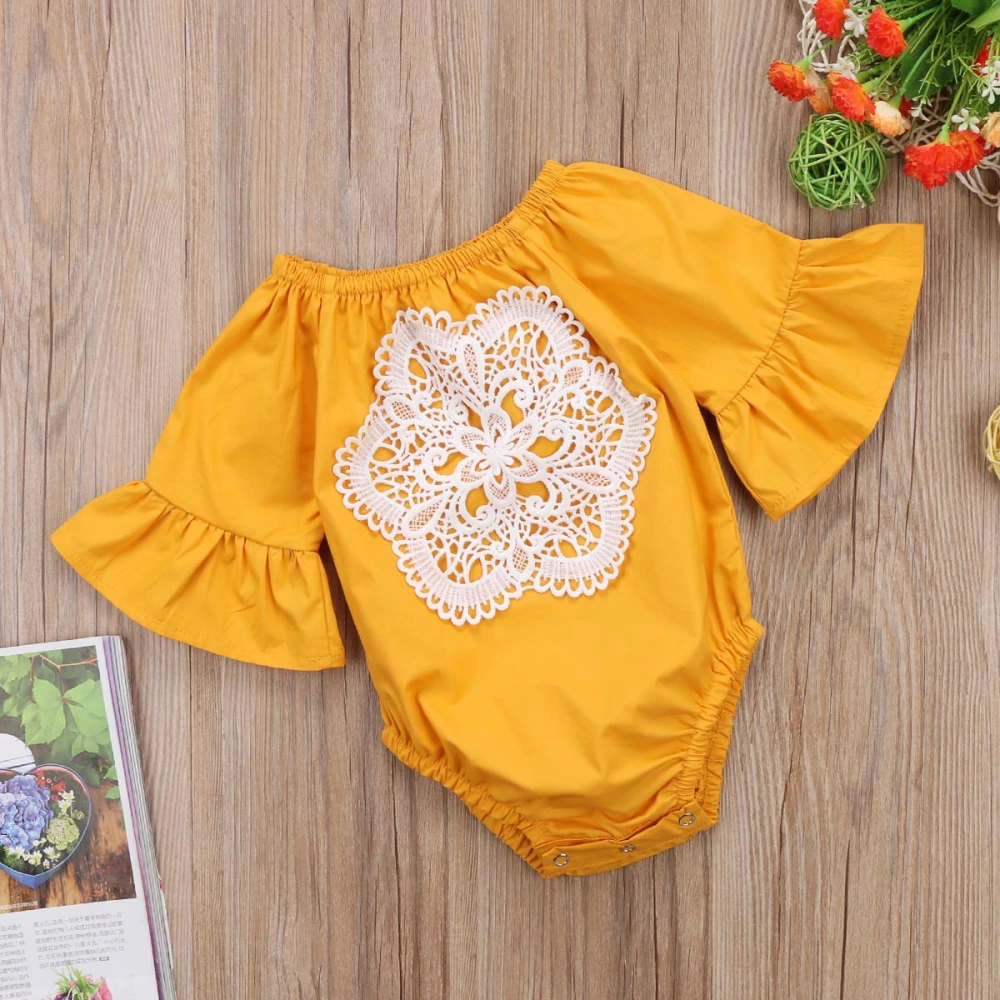 Girl's One-piece Romper, Triangle Bodysuit with Hollowed Lace Flower Decoration