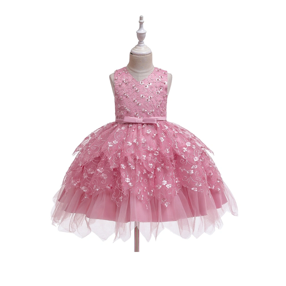 Kids Girls Lace Dress Sleeveless Multi-layer Pink Tutu Formal Pageant Dress