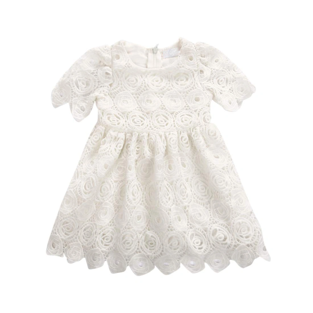 Baby Girls Lace Floral Dress, Short Sleeve Princess A-Line Dress