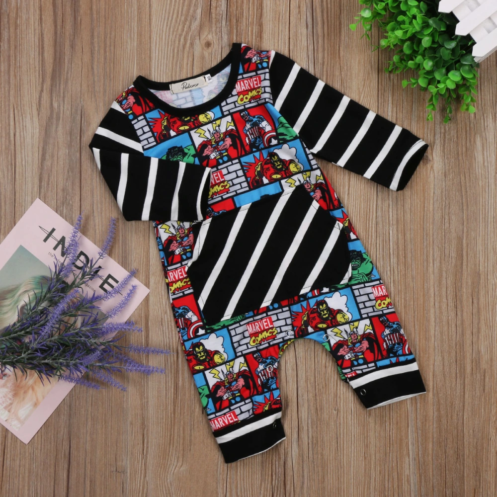 Newborn Baby Cartoon Stripe Print Romper Long Sleeve Jumpsuit Outfit