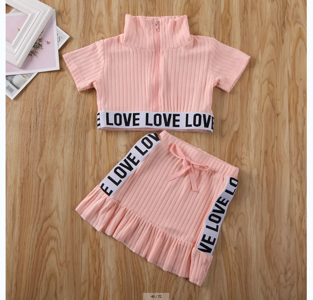 Baby Girl Skirts Outfits, Short Sleeve Patchwork Zipper Tops + Skirts  Suits