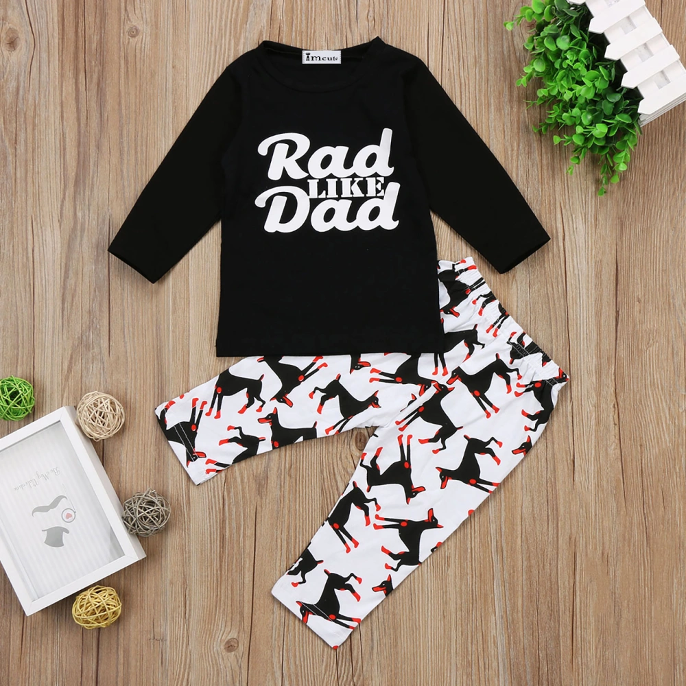 Infant Girls Long Sleeve Letter Tops Cartoon Printed Long Pant Sets