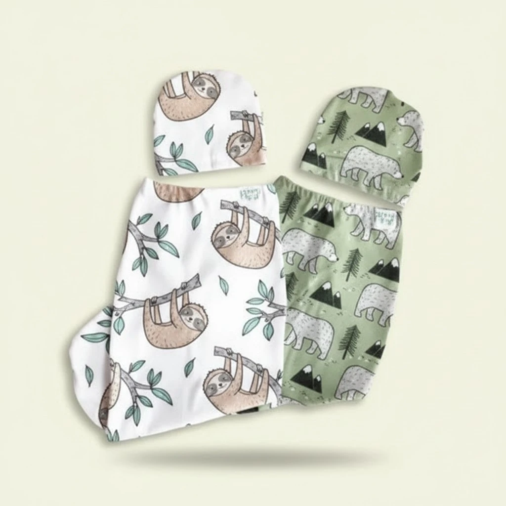 Baby Cotton Swaddle Blanket Cartoon Seal Print Cute Sleeping Bag + Hat