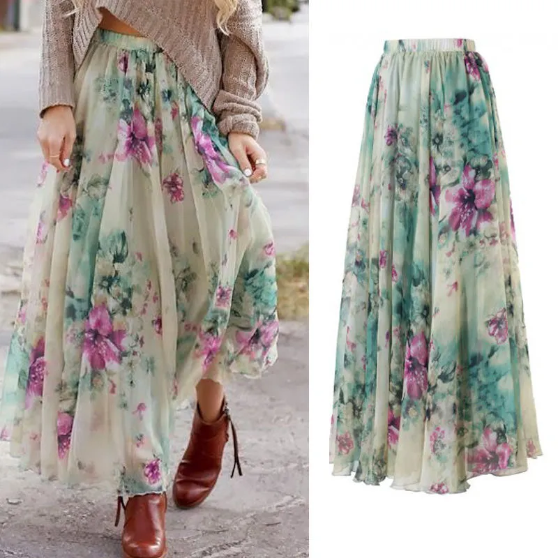 Women Floral Long Skirt, Evening Party Maxi Skirt, Boho Beach Skirt