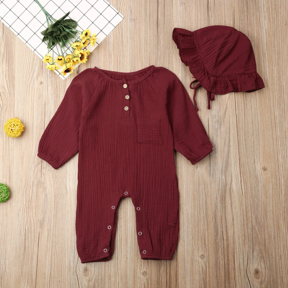 Newborn Infant Baby Clothing Suit, Long Sleeve Romper+Ruffles Hat