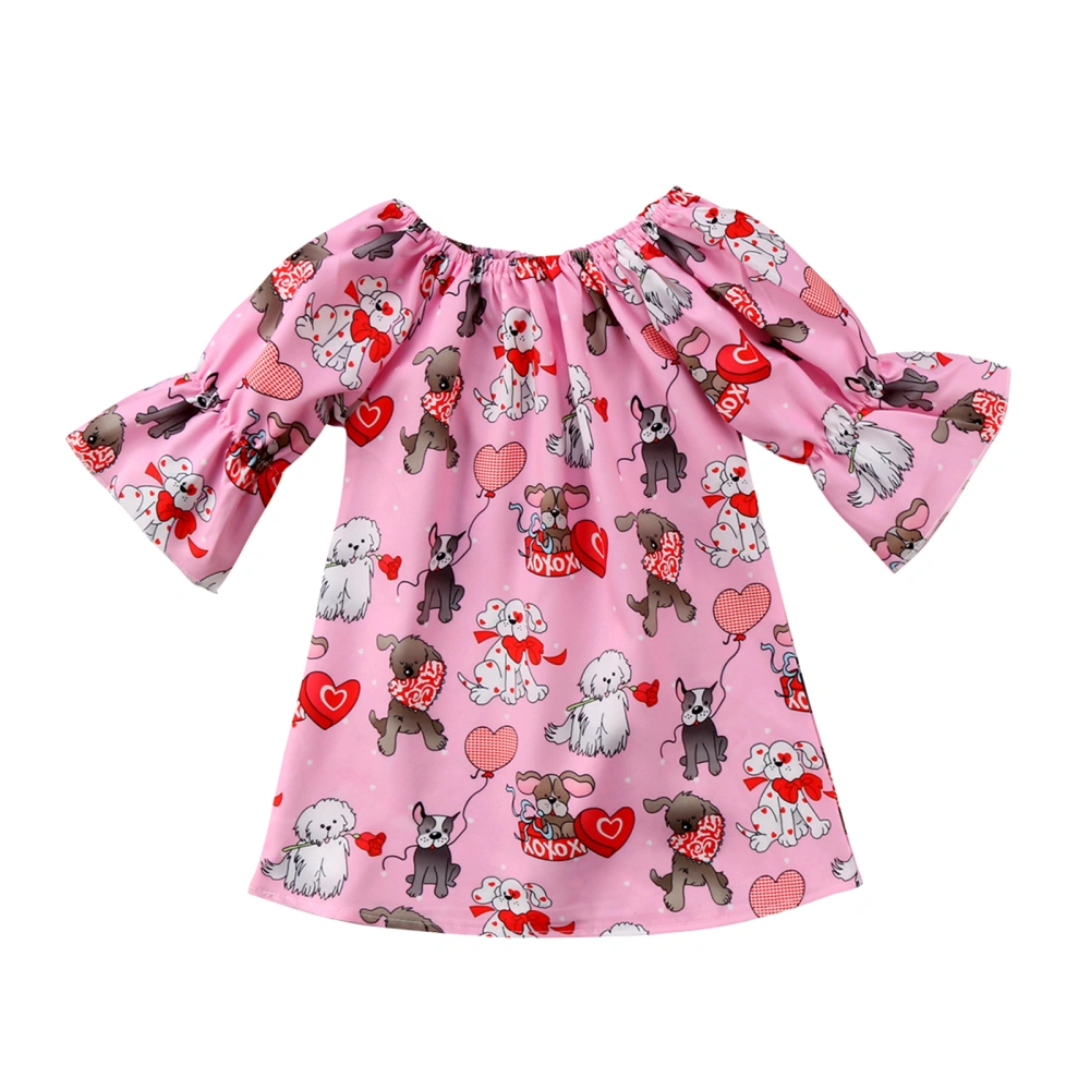 Kids Cotton Tutu Princess Dress Puff Three Quarter Sleeve Cartoon Print Sundress